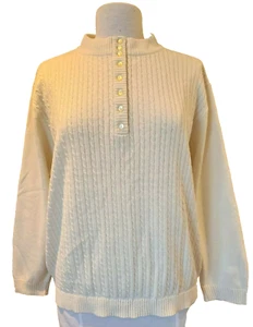 Damen Weiß Zopfmuster Pullover Langarm Knopfleiste Pullover Gr. 16 - Bild 1 von 12