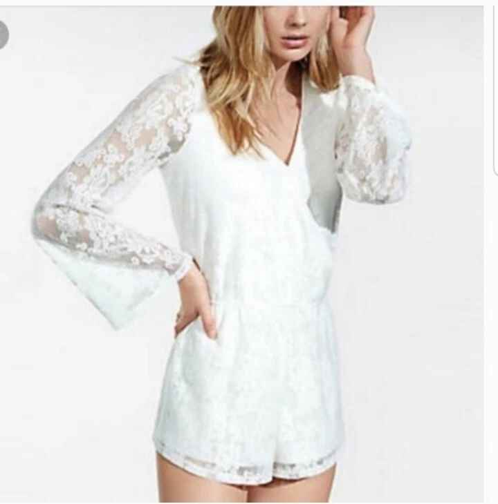 Экспресс кружевной комбинезон с длинным рукавом большой слоновой кости фея прихоть романтический кружевной $70 - Изображение 1 из 4