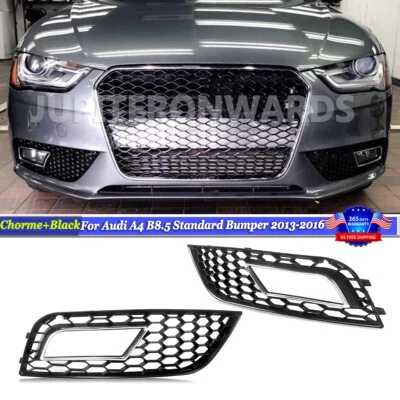For Audi A4 B8.5 Non S-Line 2013-2016 Chrome Ring RS-Honeycomb Fog Light Grille Foto 1 de 4