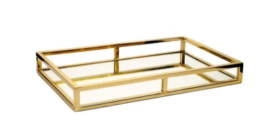 Classic Touch Mirror Tray with Loop Design, Stainless Steel, Gold 16x10 in - Image 1 of 4