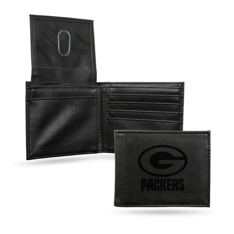 Green Bay Packers Black Laser Engraved Billfold Wallet NWT Cover
