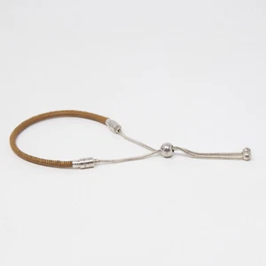 Authentic Pandora Brown Leather Snake Chain Slider Bracelet - Picture 1 of 7