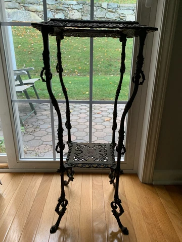 VINTAGE ROCOCO PIERCED METAL PLANT STAND WITH MARBLE TOP Cover