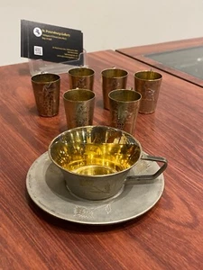 Russian 875 Silver Gilt Set: Beaker Cups, Coffee Cup & Saucer. Weight: 286gr. - Bild 1 von 14