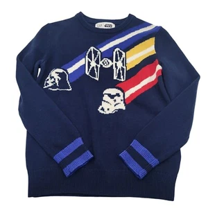 GAP Star Wars Sweater Boys M 8/9 Darth Vader Stormtrooper TIE fighter Navy Blue - Picture 1 of 8