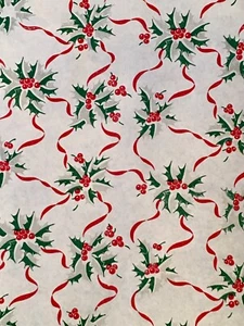 PAPEL DE ENVOLTURA DE COLECCIÓN NAVIDAD 1950 ACELY RED CINTA BAYAS TIENDA 2 YARDAS - Imagen 1 de 5