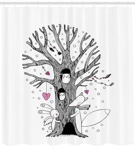 Illustration Shower Curtain Fabric Bathroom Decor Set with Hooks 4 Sizes - Picture 1 of 31