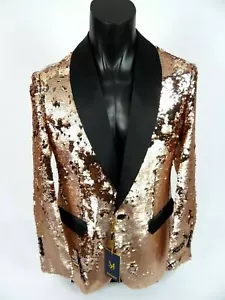 Mens Jacket Blazer REVERSIBLE Sequins Rose Gold INSOMNIA MANZINI Entertainer - Picture 1 of 9