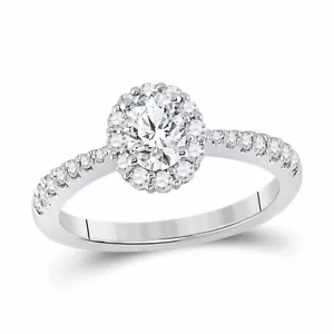 14kt White Gold Oval Diamond Halo Bridal Wedding Engagement Ring 1 Cttw - Picture 1 of 1