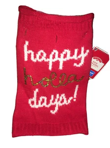 Dog Holiday Christmas Sweater Apparel RED Gold Sparkly Happy Holla Days! Size XS - Picture 1 of 5