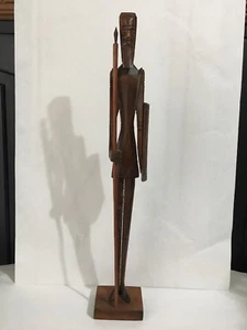 Hand Carved Wood Don Quixote Mexico Sculpture Statue 20-3/8" Tall Spear/Shield - Picture 1 of 10