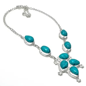 Green Turquoise Gemstone Handmade 925 Sterling silver Jewelry Necklace Size 18'' - Picture 1 of 1