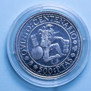 SPAGNA JUAN CARLOS 500 PESETAS 1989 SCOPERTA DELL'AMERICA PROOFLIKE ARGENTO - Imagen 1 de 2