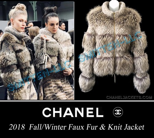 $7.850 GIACCA CHANEL 2018 18A Luxe pelliccia sintetica e maglia FR 38 40 42 * US 6 8