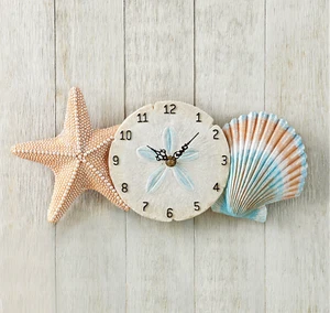 Coastal Seaside Starfish Seashell Sealife Beach Wall Hanging Clock Home Decor - Picture 1 of 2
