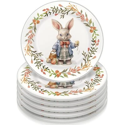 6 Pack 6 Inch Easter Party Supplies Ceramic Bunny Garden Plates Meadow Bunny ... - Image 1 of 4