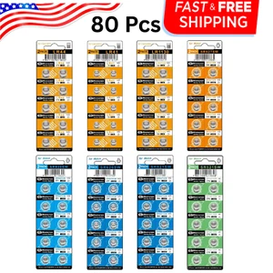 80 Assorted Super Alkaline Button Batteries Coin Cell Set Watch Calculator AGHIS - Picture 1 of 7