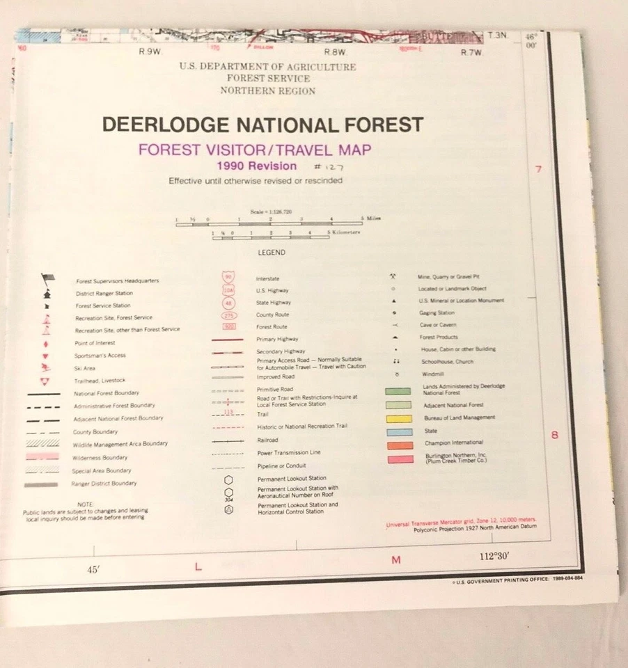 Map Deerlodge National Forest Visitor Travel Map Montana 1990 Revision USDA - Image 1 of 1