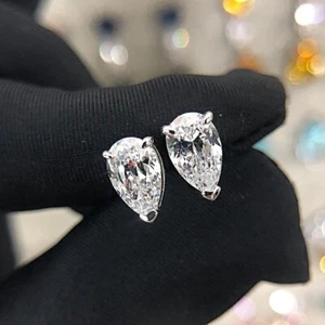 Orecchini a perno placcato argento gioielli matrimonio zirconi pera regalo donna - Foto 1 di 5
