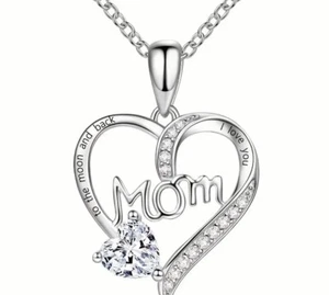 Lab Created Diamond Heart Mom I Love You To The Moon & Back Necklace - Picture 1 of 1