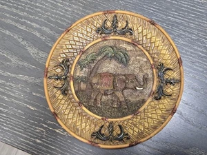 Decorative Elephant Themed Resin Plate Eastern Style Home Decor Wall Art 9" - Picture 1 of 5