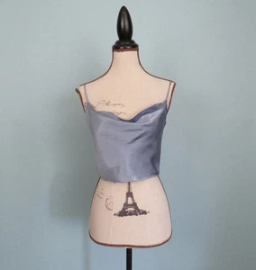 ZARA Size XS Blue Satin Crop Top Spaghetti Straps Side Zip Womens - Picture 1 of 10