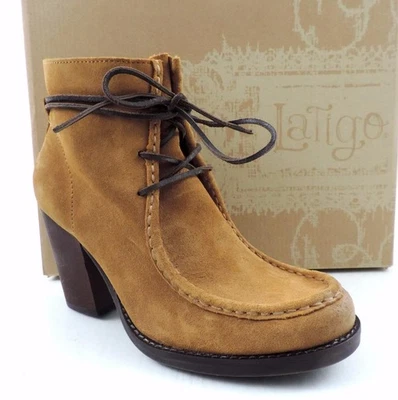 Botas de tornozelo Latigo Frieda salto bloco cadarço camurça conhaque tamanho 8 - Imagem 1 de 4