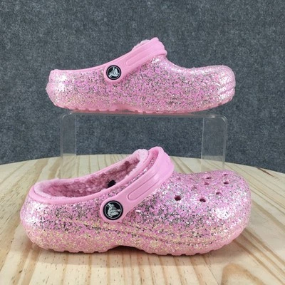 Crocs Shoes Child 13 Classic Lined Glitter Clog Pink Slip On Round Toe 207462 - Image 1 of 4