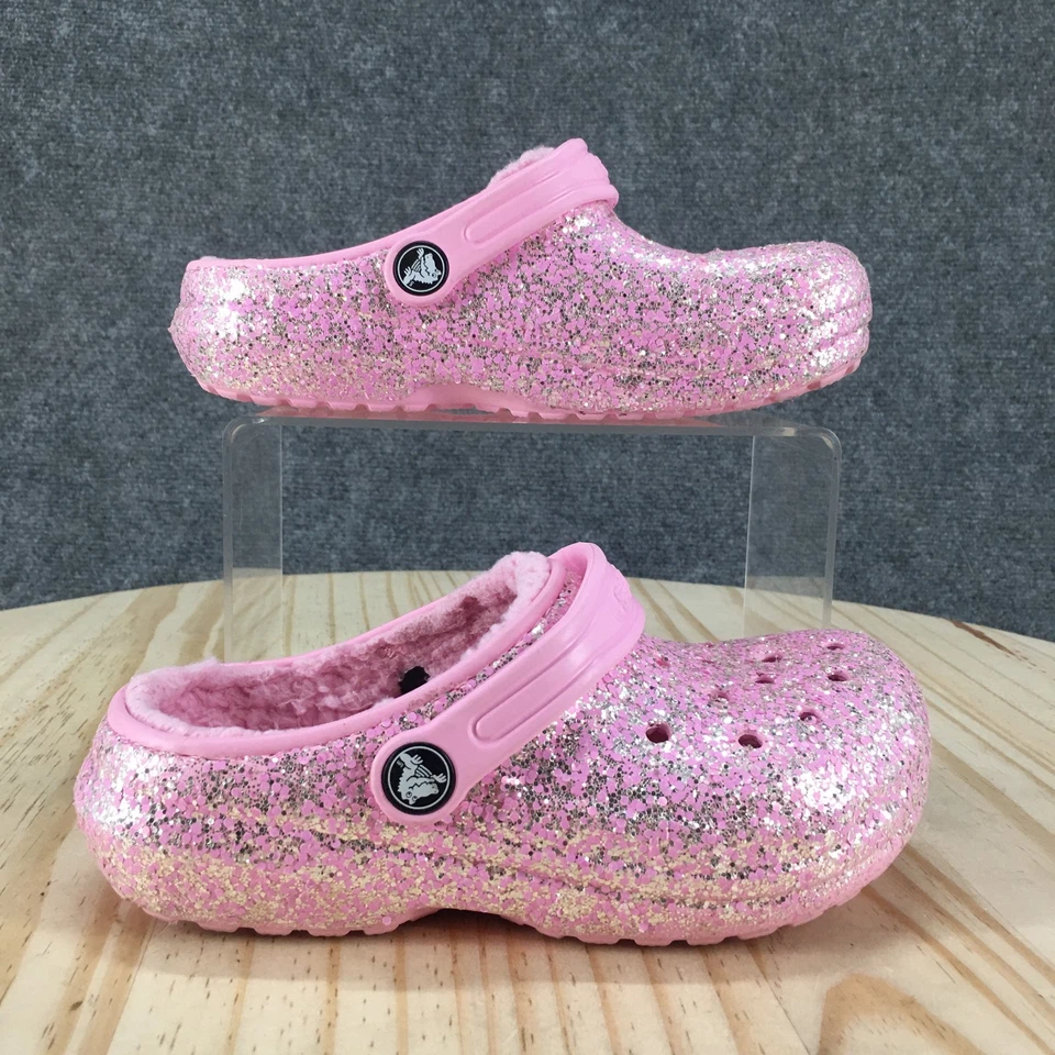 Crocs Shoes Child 13 Classic Lined Glitter Clog Pink Slip On Round Toe 207462 - Image 1 of 4