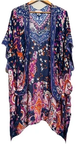 New Direction Women’s Kimono Colorful One Size Plus Flowy Long Boho Artsy - Picture 1 of 7