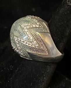 Anello vintage argento sterling pavè zirconi smaltati cupola grossa misura 8 grande 31,6 g - Foto 1 di 24