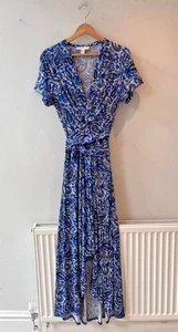 Michael Kors blue paisley wrap waist asymmetric hem summer maxi dress size 14 - Picture 1 of 4