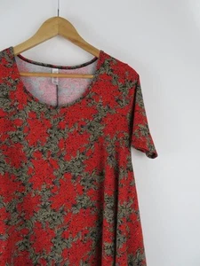 LuLaRoe Womens XS Perfect Tee Top Red Floral Boho Stretch Tunic Shirt Flowy Y2K - Picture 1 of 6