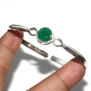 925 Silver Plated Green Onyx Ethnic Bangle Handmade Jewelry Size FreeSize AU a03 - Picture 1 of 3
