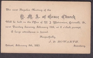 1883 Postkarte Grace Church Detroit Treffen im W A Waterman Büro Griswold St - Bild 1 von 2