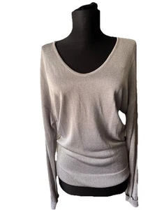 Calvin Klein Silver Shimmer Metallic Long Sleeve Slit Studded Stretch Woman Sz M - Picture 1 of 20