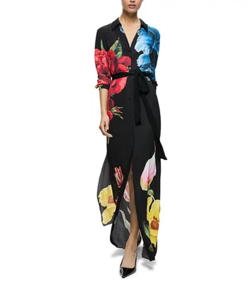 Alice and Olivia Chassidy Floral Maxi Shirt Dress MSRP $595 Size XS # 3A 2799 Bl - Image 1 of 4