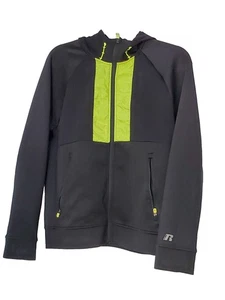 Giacca con cappuccio Russell ragazzo giovane XL 14-16 nero neon Dri-power 360 tasche zip - Foto 1 di 8