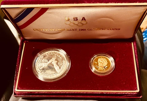 1988 OLYMPIC COMMERATIVE PROOF SET SILVER DOLLAR AND FIVE DOLLAR GOLD Cover