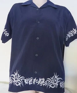 NWT DRAGONFLY SHIRT NAVY Shred Button Front Embroidered Bowl Lounge Billiard - Picture 1 of 2