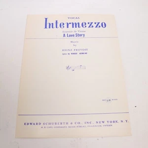 Heinz Provost Intermezzo A Love Story Piano Sheet Music 1940 Edward Schuberth - Picture 1 of 4