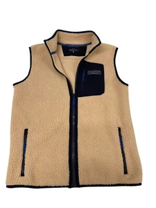 Vineyard Vines Boys High Pile Vest Sherpa Fleece Beige Blue Full Zip XL / 18 - Picture 1 of 6