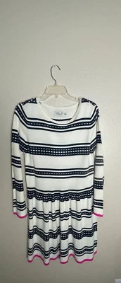 Vestido suéter para mujer Eliza J azul ribete hasta la rodilla manga larga blanco talla grande Foto 1 de 4