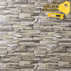 3D Stone Brick Wallpaper Background Modern Vinyl Film Sticker Wall Self-adhesive - Picture 1 of 12