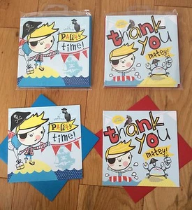 16pc M&S Luxury Pirate Birthday Party Invitations & Thank You Cards (8 of Each) - Picture 1 of 12