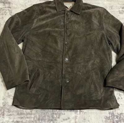Chaqueta de cuero de gamuza marrón J Crew para hombre abrigo de coche acolchado interior talla grande Foto 1 de 2