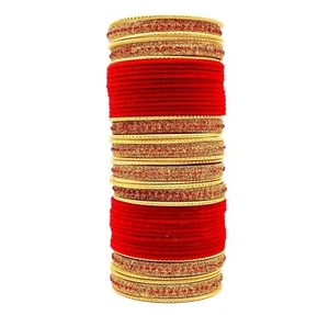 Indian Bangles, CG B Velvet Glitter Size (2x8) RED- 2 Hand Bangle Set - Picture 1 of 1