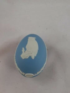 Wedgwood Owl Egg Trinket Dish Easter Series 1980 Blue Jasperware Vintage British - Picture 1 of 8