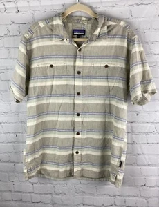 Patagonia Mens Large Worn Wear Button Up Striped Shirt Hemp & Organic Cotton EUC - Picture 1 of 7