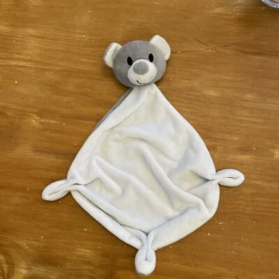 Doudou Ours Plat Triangle Blanc Gris 3 Noeuds Babou Yeux Noirs - Photo 1/3